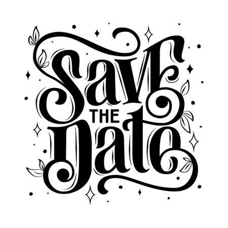 Hand Written Lettering Text. Modern brush calligraphy of the wedding invitation. Save the date. Wavy calligraphy spelling with flourishes for decoration of the love card. vector illustration.のイラスト素材