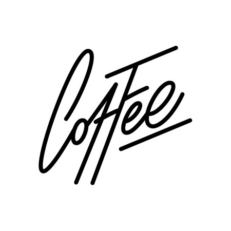 coffee. handwritten calligraphy. continuous line cursive text. Lettering illustration for poster, card, banner for cafe. isolated on white background.のイラスト素材