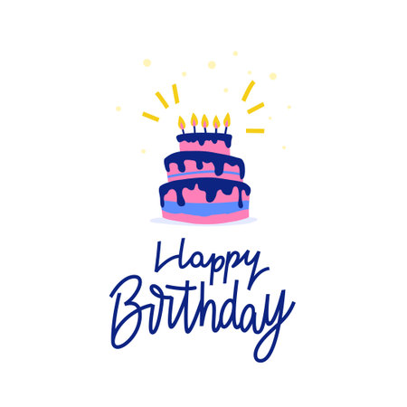 B-day Cake With Calligraphy Phrase. Happy Birthday hand drawn lettering. Anniversary greeting card...