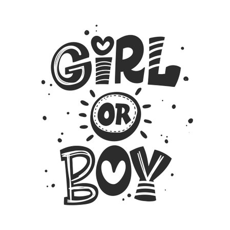 Boy or Girl for Gender Reveal. Hand drawn doodle text with ink spot. Vector template for Baby shower party decoration, invitation, announcement, poster, banner.のイラスト素材