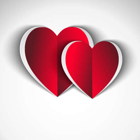 two red Heart paper sticker with shadow effect のイラスト素材