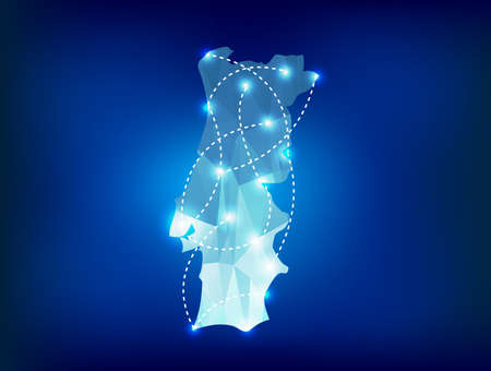 Portugal country map polygonal with spot lights placesのイラスト素材