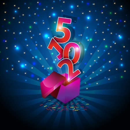 2015 year coming out of gift box on spot lights backgroundのイラスト素材