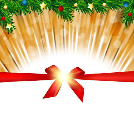 Christmas background  greeting card with fir branches ,red  bow and copy spaceのイラスト素材