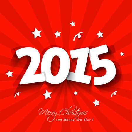 white paper 2015 New Year party invitation with stars on red background greeting cardのイラスト素材