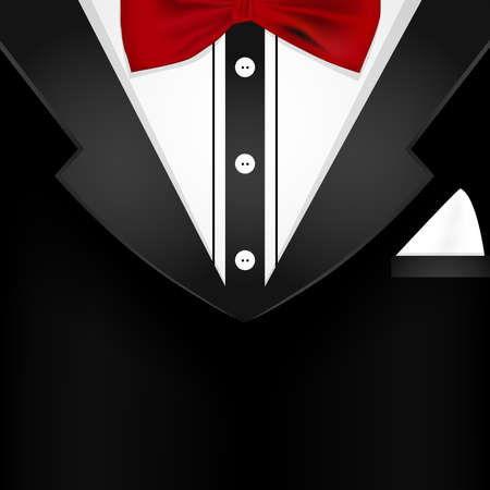 Business tuxedo background  with a red bow tie and copy spaceのイラスト素材