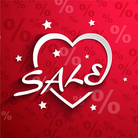 Sale  poster Paper heart shape with word SALE ,stars ,shadow effect and percent discount backgroundのイラスト素材