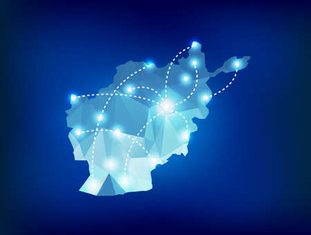 Afghanistan country map polygonal with spot lights placesのイラスト素材