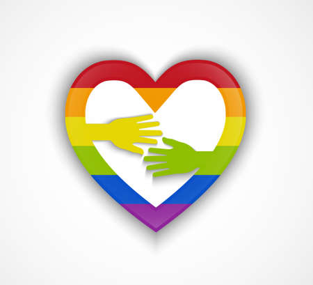 Heart shape with gay flag and two hands - gay couple conceptのイラスト素材