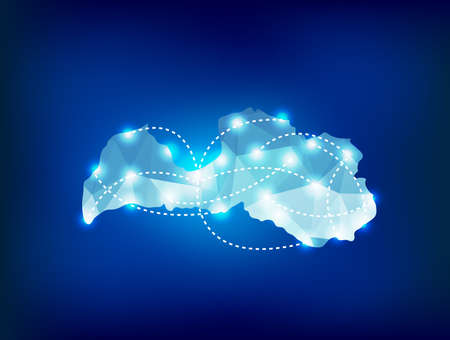 Latvia country map polygonal with spot lights placesのイラスト素材