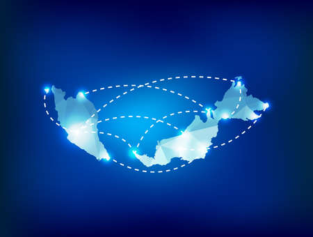 Malaysia country map polygonal with spot lights placesのイラスト素材