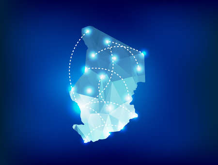 Chad country map polygonal with spot lights placesのイラスト素材