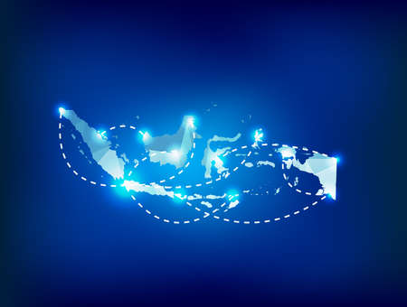Indonesia country map polygonal with spot lights placesのイラスト素材