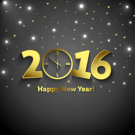 2016 Happy New Year  with clockのイラスト素材