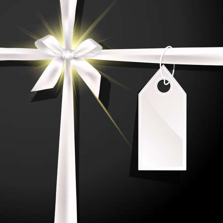 White gift bow with label on black backgroundのイラスト素材
