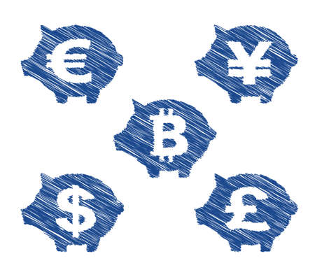 Piggy bank Hand drawn currency iconsのイラスト素材
