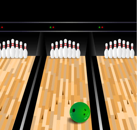 Bowling ball and skittle on wooden floorのイラスト素材