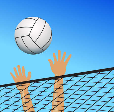 Volleyball player hands over the net with ballのイラスト素材
