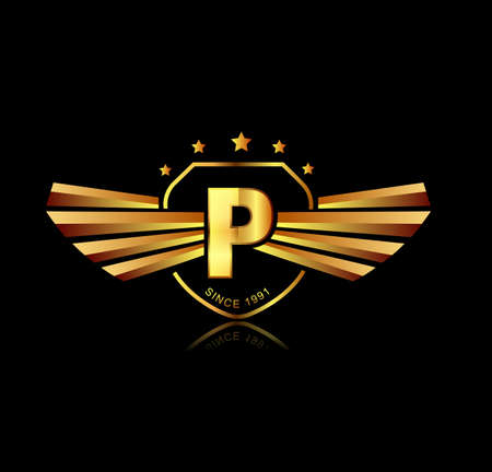 Letter P winged crests logo . Alphabet logotype design conceptのイラスト素材