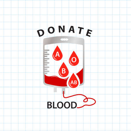 Donate blood  concept with bag blood and drop blood typeのイラスト素材