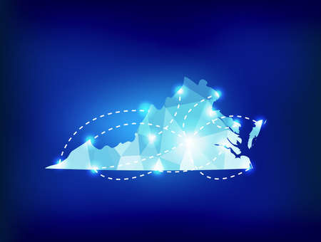 Virginia state map polygonal with spot lights placesのイラスト素材