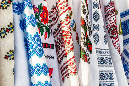 Detail of colored ie, Romanian traditional costumeの写真素材