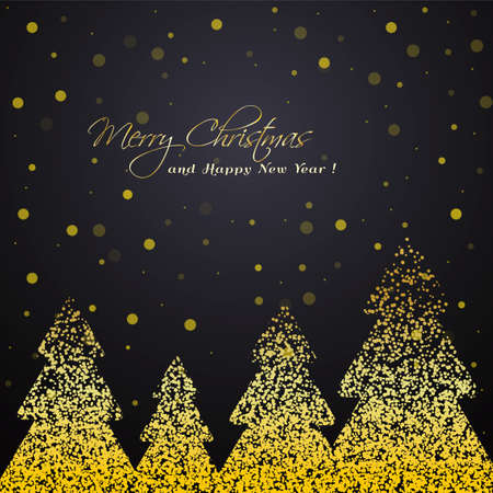 Shiny golden winter trees greeting card. Useful as flyer, poster, lettering, invitation, party Christmas / Happy New Year background.のイラスト素材