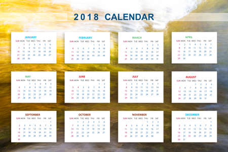 Calendar 2018 template week start on Sunday, on abstract backgroundの写真素材