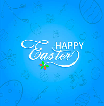 Happy Easter text with hand drawn decorative background. Useful as postcard, card, invitation, poster, banner template lettering typography.のイラスト素材