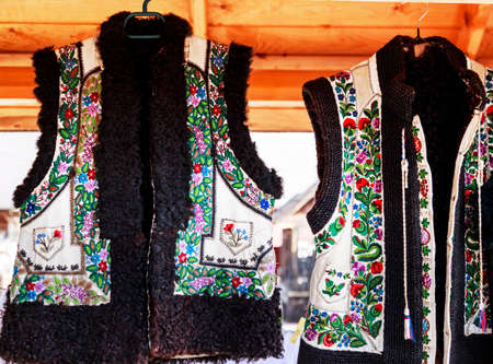 Leather vests with Romanian traditional embroidery.の写真素材
