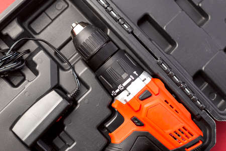 Electric screwdriver in the box,  top view.