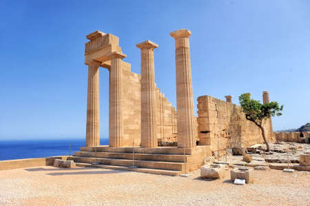 Ruins of ancient temple. Lindos. Rhodes island. Greeceの写真素材
