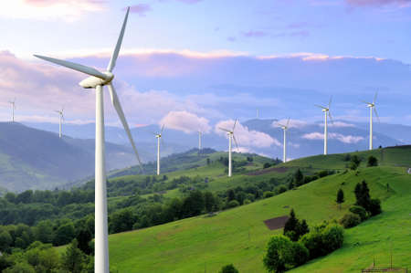 Eco power. Wind turbines generating electricity Eco power. Wind turbines generating electricity