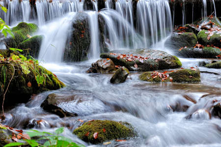 Beautiful mountain river in the autumn forestの写真素材