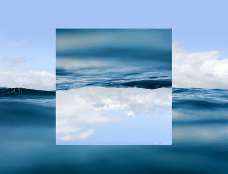 Perfect sky and water of Indian ocean. Geometric reflections effectの写真素材