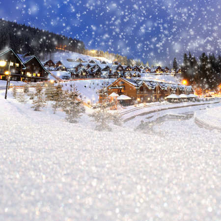 Winter landscape with house. Christmas conceptの写真素材