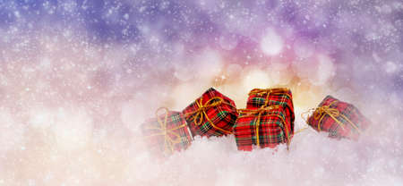Winter background with gift boxes. Christmas conceptの写真素材