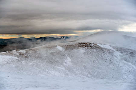 Winter panoramic landscape with mountain on background