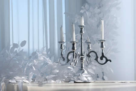 Old candle vintage silver candlestickの写真素材