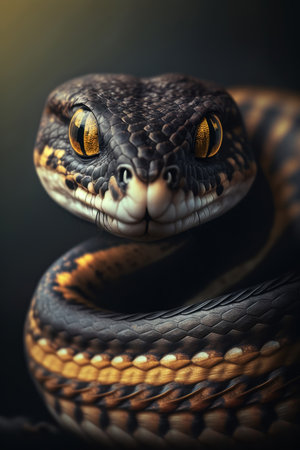 Snake portrait on dark background, AI Generativeの素材
