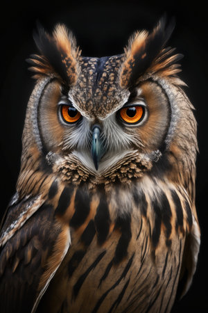Owl portrait on dark background, AI Generativeの素材