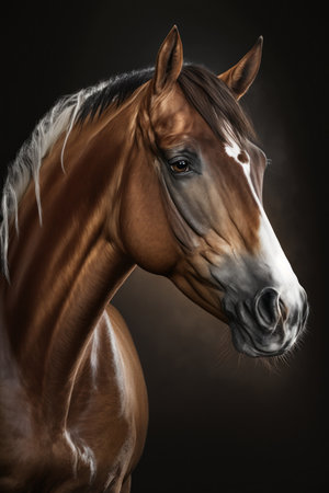 Horse portrait on dark background, AI Generativeの素材