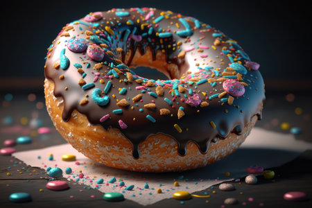 Chocolate sweet donuts, digital illustration painting, Generative AIの素材