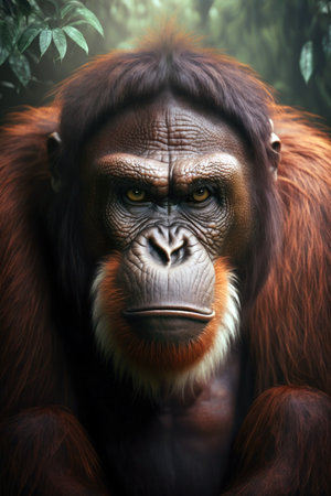 Monkey portrait on dark background, digital illustration painting, Generative AIの素材