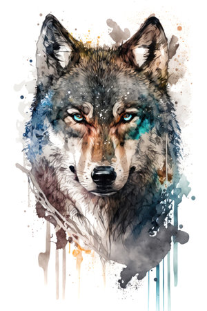 Illustration wolf in watercolor. Animal on a white background. Generative AIの素材