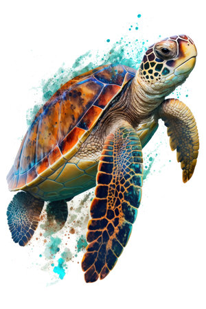 Illustration turtle in watercolor. Animal on a white background. Generative AIの素材