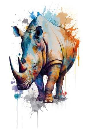 Illustration rhino in watercolor. Animal on a white background. Generative AIの素材