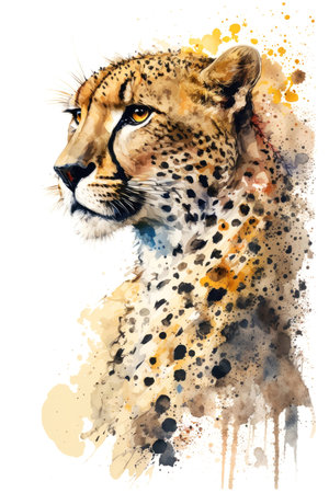 Illustration Cheetah in watercolor. Animal on a white background. Generative AIの素材