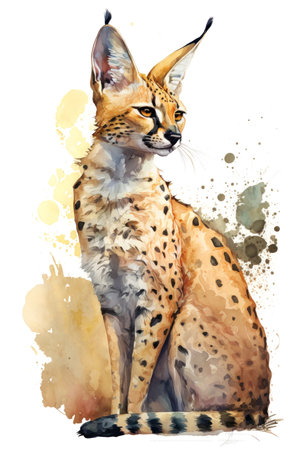 illustration serval in watercolor. Animal on a white background. Generative AIの素材