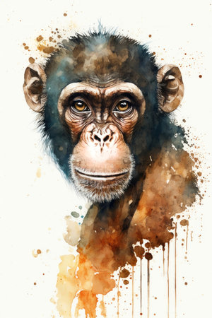Illustration monkey in watercolor. Animal on a white background. Generative AIの素材